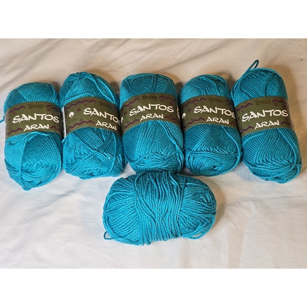 Lot of 6 Skeins Tivoli Santos Aran Yarn 100% Cotton 485 67991 Blue Turquoise